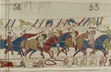 Bischof Odo spornt die jungen Soldaten an, Teppich von Bayeux